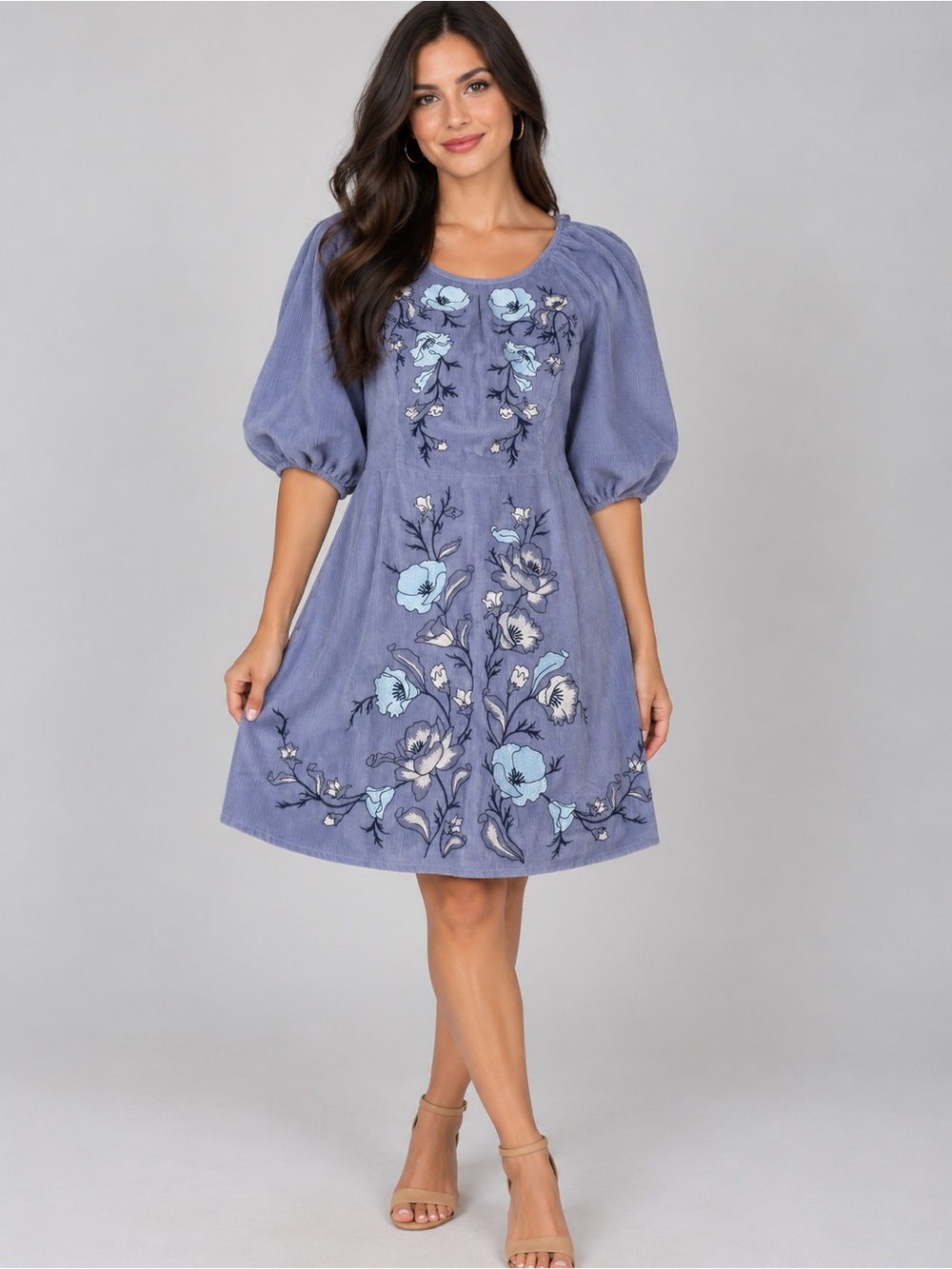 ASOS DESIGN Tie Back Floral Embroidery Cord Mini Dress in Lilac
